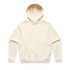 A cream sweatshirt with a hood and a front pocket, featuring a logo on the chest area.