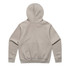 A beige hoodie with a back view, featuring a hood and waistband. It has a simple design and includes a logo.