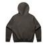 A dark grey hoodie with a fitted design and a rear view showcasing the hood and waistband. Features a logo.