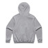 A grey hoodie featuring a full back design and a hood. It includes a branding logo.