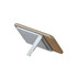 A mobile stand in grey, holding a smartphone at an angle. The stand features a simple, minimalist design.