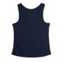 A navy blue women's sports tank top with a round neckline and a simple design. It has a logo on the label.