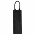 A jute wine carrier in black with a handle, designed for transporting wine bottles. It features branding.