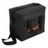 A large black nylon cooler bag with mesh sides and a shoulder strap, featuring a logo on the front.