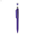 A purple plastic pen with a sleek design and a clip, featuring a branding logo on the body.
