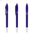 A purple plastic pen with a transparent body and silver accents. The pen features a clip and a retractable tip.