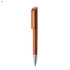 A plastic pen in a glossy copper finish with a silver tip and clip. Features a sleek design.