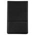 A compact mirror in a sleek black case featuring a textured surface and a branding logo.