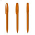 An orange transparent plastic pen featuring a clip and a smooth barrel design. It has a logo on the side.