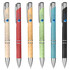 A set of six Eco Pens in cream, red, beige, green, blue, and black, featuring a logo on each pen.