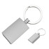 A silver rectangular key ring with a shiny metal finish and a circular attachment loop.