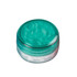 A mint jar with a transparent base and a teal screw lid, filled with white mint tablets.