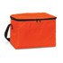 An orange cooler bag with a zippered top and a side handle for easy carrying. It features a front pocket.