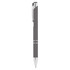 A grey rubberised metal pen with a shiny silver clip and accents. It features a simple, sleek design.