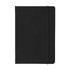 A5 PU notebook in black, featuring a spine with an elastic closure and a plain design. Includes a branding logo.