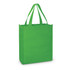 A vibrant green tote bag with two handles, featuring a simple design and no visible branding.