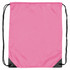 A pink nylon backsack with black corners and drawstring closure. Features a simple design without any visible branding.