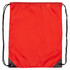 A red nylon backsack with drawstring closures and black corners. The bag features a logo on the front.