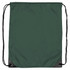 A green nylon backsack with black leather corners and drawstring closure. Features a logo.