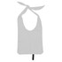 A white nylon sling bag with open handles, featuring a knotted top and a black strap.