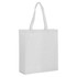 A large white non-woven tote bag with gusset and two sturdy shoulder straps. It features a logo.