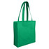 A green non-woven reusable grocery bag with two shoulder straps and a spacious design. It has a logo on one side.