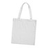 A cotton tote bag in white with two shoulder straps and a logo on one side.