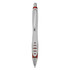 A plastic pen featuring a white body with red accents and silver trim, designed for writing.