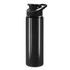 A drink bottle in sleek black with a snap cap, featuring a handle and a smooth glossy finish.