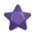 A purple star-shaped stress toy with a smooth surface and rounded edges. It has a logo on one side.