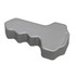 A grey key-shaped stress keyring with a smooth surface and ergonomic design. It has a simple branding logo.