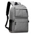 A grey laptop backpack with multiple pockets and adjustable straps, featuring a branding logo.