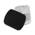 A black pill box with a removable, white compartment featuring four sections inside. It has a simple design and a logo.