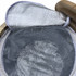 A round cooler basket with a silver insulated lining and a wooden handle. The lid is partially open.