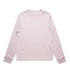 A long-sleeved, light mauve T-shirt with a crew neckline and fitted cuffs. It features a logo.