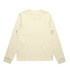 A cream long-sleeve tee featuring a crew neckline and cuffs. The shirt includes a logo.