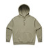 A light olive green hoodie with a front pocket and a hood, featuring a branding logo.