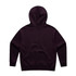 A purple hoodie with a hood, featuring a plain back and cuffed sleeves. Includes a branding logo.