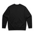 A black jumper with a crew neck and long sleeves, featuring a plain back. It has a ribbed hem and cuffs.