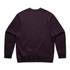 A dark purple sweater with a rounded neckline and long sleeves, featuring a logo on the back.