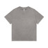 A grey stone wash heavy t-shirt featuring a casual design and a logo.