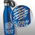 A drink bottle with a sleek blue finish, featuring a flip lid and a logo.