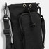 A drink bottle bag in black featuring adjustable straps and a zippered compartment. Includes a logo detail.
