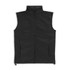 A black vest featuring a high collar, front zip, and side pockets. It has a logo on the design.