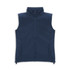 A navy blue women's vest with a high collar, front zip, and two side pockets. It features a logo on the chest.