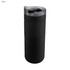 A drink bottle with a sleek black exterior, featuring a textured grip and a transparent lid. It has a logo.