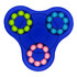 A blue Dodi Fidget Spinner with green, blue, and pink balls arranged in circular patterns.