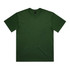 A plain green T-shirt with a round neckline and short sleeves, featuring a brand logo at the collar.
