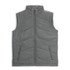 A grey puffer vest with a zip front and two side pockets, featuring a subtle quilted pattern.