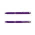A purple pen with a shiny finish, featuring silver accents and a clip, showcasing a sleek design.